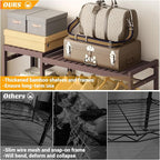 Homykic Bamboo Clothes Rack Garment Rack for Hanging Clothes, Heavy Duty Clothing Rack with 7 Tiers Adjustable Shelves, Double Rods, 4 Hooks, Freestanding Closet System Organizer Wardrobe, Espresso