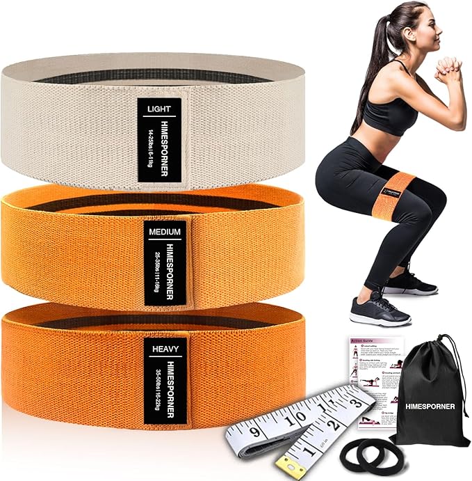 9 PCS Fabric Resistance Bands Set for Working Out, Non-Slip Exercise Booty Bands for Women & Men Leg and Glutes with Hair Ties and Tape Measure - for Home Gym Workout, Yoga, Pilates