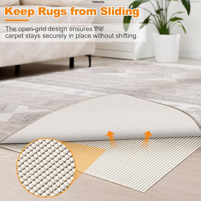 Songrey Non-Slip Rug Pad 10x14 FT, Extra Thick Carpet Pads for Hard Surfaces, Prevents Sliding and Secures Rugs, Provides Floor Protection with Comfort Cushioning