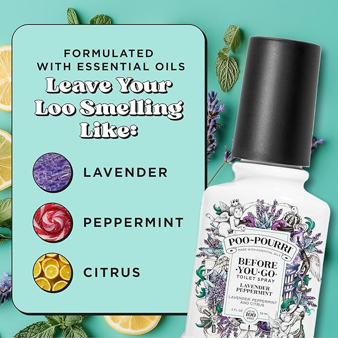 Poo-Pourri Before-You-Go Toilet Spray, Lavender Peppermint, 2 Fl Oz, Up to 100 Uses, Bathroom Odor Deodorizer, Plant-Based with Essential Oils for Home or Work, Travel Essentials, TSA Approved Size
