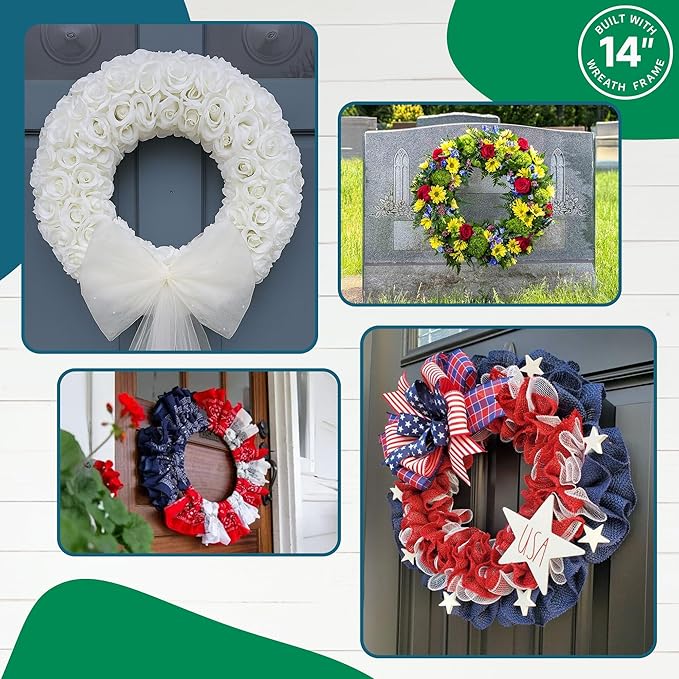 5-Pack 14 Inch Wire Wreath Frame – Round Metal Wreath Form with Ring Design for DIY Crafts, Floral Projects, and Home Decor – Dark Green Wire Frame for Christmas Holiday & Weddings