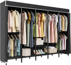 94.5"W Heavy Duty Clothing Rack with Cover, H5C Garment Rack with Adjustable Shelves Freestanding Wardrobe Closet with Hanging Rods Portable Closet, Black Rack with Black Cover, Load 1400 lbs