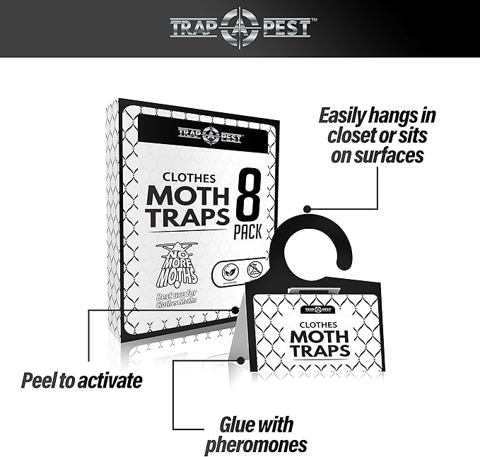 Clothing Moth Traps - 8 Pack - Non Toxic Moth Traps for Clothes with Pheromone Attractant - Odorless Sticky Trap for Closet, Carpets