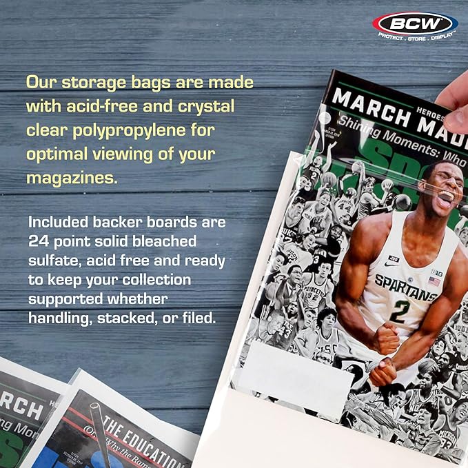 BCW Magazine Bags and Boards – (50 Pack) | Premade Resealable Magazine Protectors | Standard Size 8 ¾" x 11 ⅛" | Magazine Sleeves and Boards Pre-Loaded for Storage and Display