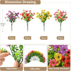 Artificial Flowers Faux Plants Outdoor Fake Flowers Spring Decor,12 Bundles Outdoor Flower Plastic Plant Colorful Daisy UV Resistant for Porch Patio Yard Garden Pot Planters