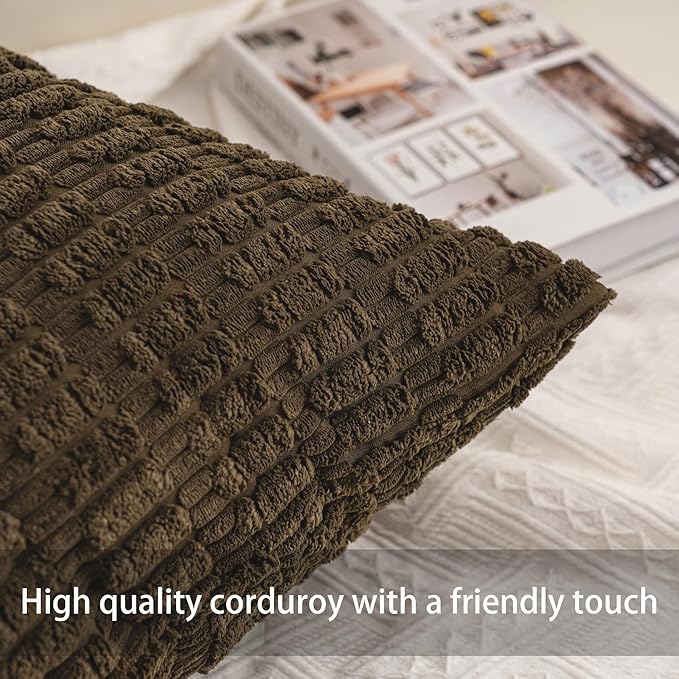 Aegero Pack of 2 Corduroy Decorative Throw Pillow Covers 12x20 InchSoft Striped Pillow Covers Modern Farmhouse Home Decor for Sofa Living Room Couch Bed（Green）