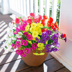 Artificial Flowers Fake Plants for Outdoors Decoration, 12 Bundles Silk Morning Glory with Eucalyptus Realistic UV Resistant Faux Flowers for Outside Planter Porch Yard Patio Garden Home Indoor, Mix