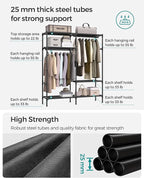 SONGMICS Heavy Duty Clothes Rack, 65 Inch Freestanding Portable Wardrobe with Hanging Rails and Shelves, Total Load 242 lb, Easy Assembly, for Cloakroom, Bedroom, Black URDR201B02