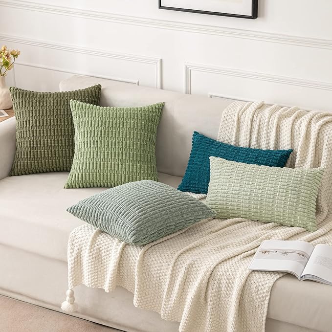 MIULEE Pack of 2 Corduroy Decorative Euro Sham Throw Pillow Covers 24x24 Inch Soft Boho Striped Pillow Covers Modern Farmhouse Home Decor for Summer Coastal Sofa Living Room Couch Bed Teal