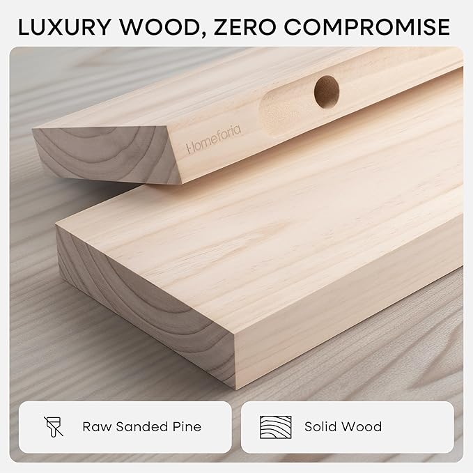 Homeforia 18 inch Wood Floating Shelves, High End Solid Natural Wood 18inch Floating Shelf for Wall Mounted, Unfinished Wooden 18in Floating Shelves, Heavy Duty Bracket, 18 X 6.5 X 1.75 inch, Set of 3