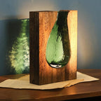 Wood and Glass Inlay Vases Farmhouse Wooden Glass Flower Vase Solid Wood Glass Vase Home Decor Vases for Centerpiece (9.29 Inches)