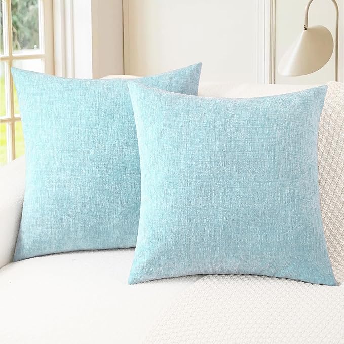CaliTime Throw Pillow Covers Decorative 26 X 26 Inches Pack of 2 Cozy Chenille Cushion Cases for Couch Sofa Bed Living Room Home Light Blue Grey