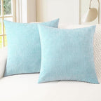 CaliTime Throw Pillow Covers Decorative 20 X 20 Inches Pack of 2 Cozy Chenille Cushion Cases for Couch Sofa Bed Living Room Home Light Blue Grey
