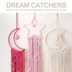 MECCANIXITY Macrame Dream Catchers, Rose Red Handmade Star Design Woven Cotton Dream Catcher Wall Hanging for Home Bedroom Decoration Ornament Craft Gift