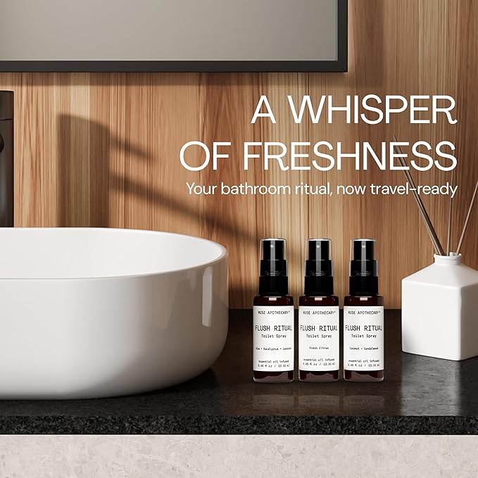 Muse Apothecary Flush Ritual - Aromatic & Refreshing Toilet Spray, Use Before You Go, Infused with Natural Essential Oils - Travel Size Mini Collection, 0.45 oz, 3 Pack