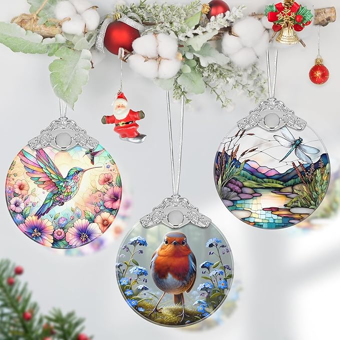 Robin Stained Glass Ornament - Christmas Tree Decorations, Robin Ornaments for Christmas Tree