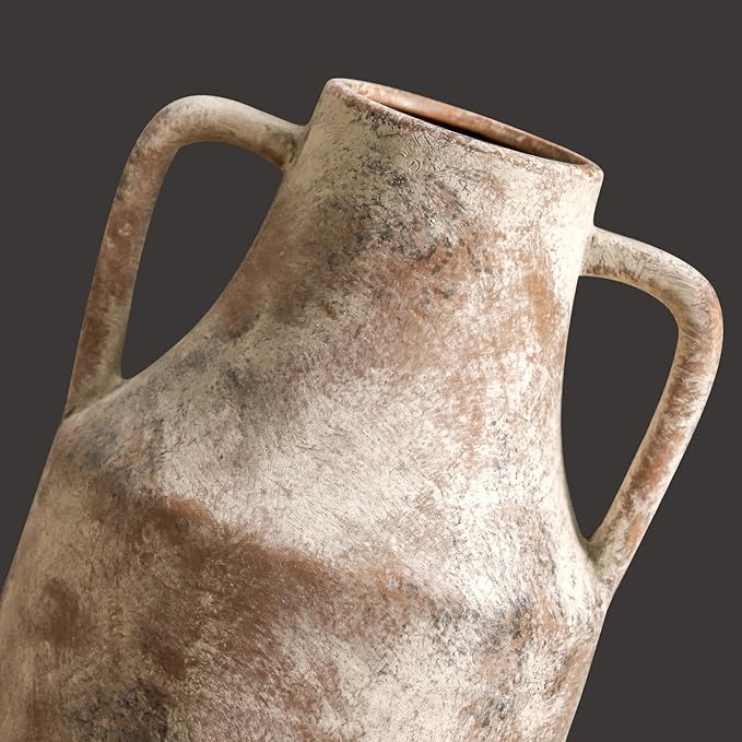 Mitt&Ditt Ceramic Flower Vase with Handles, 11 inch Tall Vase for Centerpieces, Large Decorative Terracotta Vases, Farmhouse Rustic Vases for Home Decor, Living Room, Table, Neutral