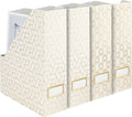 BLU MONACO | Cardboard Magazine File Holder Set of 4 | Vertical Magazine File Holder for Desk and Shelves | Cream Gold Foldable Magazine Holders with Label Slots