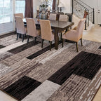 FlyDOIT Modern Geometric Patchwork Area Rug, 7x10 Chocolate Large Rugs for Living Room, Rockwood Collection Indoor Rugs for Bedroom, Throw Carpet Floor Decor for Entryway Dining Room Office Nursery