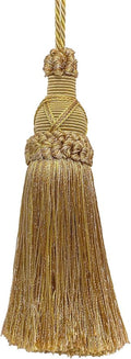 5 1/2" (14cm) Key Tassel, 4" (10cm) Loop with Criss Cross Design (Style# KTIC) Rustic Gold Multicolor #4975 (Light Gold, Beige Gold, Yellow Gold) Individually Sold