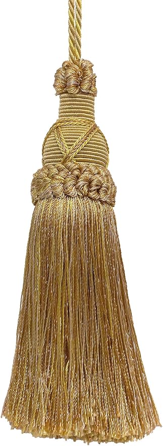 DÉCOPRO 5 1/2" (14cm) Key Tassel, 4" (10cm) Loop, with Criss Cross Design # KTIC, Rustic Gold #4975 (Light, Beige, Yellow Gold) Set of 2