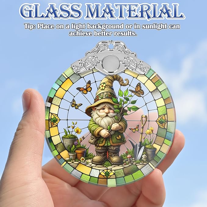 Charming Gnome Stained Glass Ornament - Christmas Tree Decor, Gnome Ornaments for Christmas