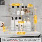 YCIA&DONE Corner Bathroom Counter Organizer, Makeup Organizer for Vanity, Skincare Cosmetic Perfume Tray, Corner Countertop Shelf Rack Storage for Bathroom Kitchen 2 Tiers (Clear White)