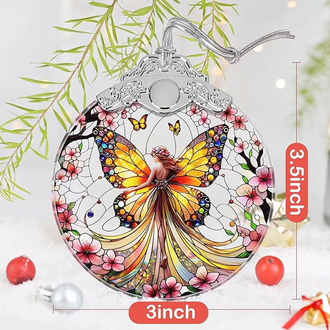 Butterfly Fairy Christmas Ornament - Stained Glass, Tree Decor, Gift Exchange Idea