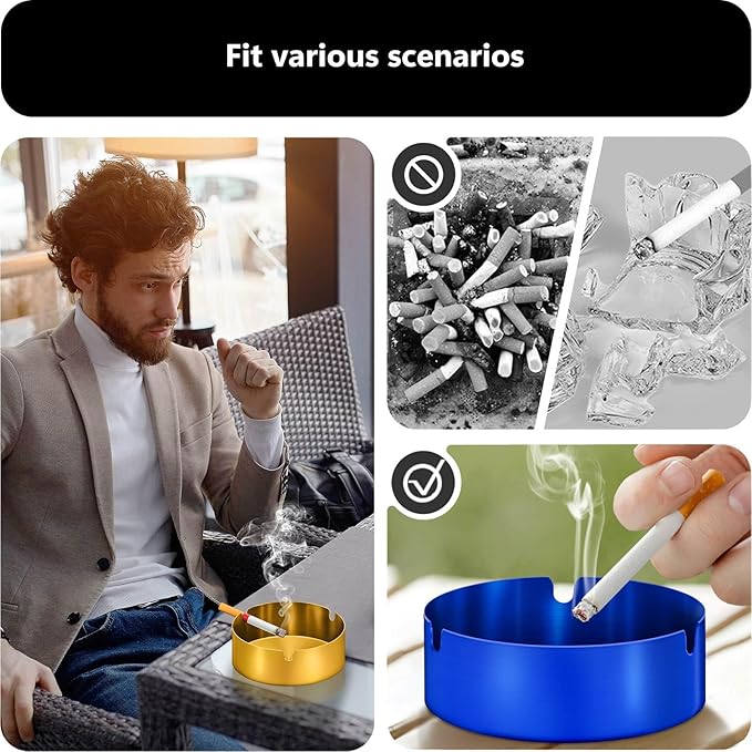 roygra Ash Tray (2 Pack), Outdoor Ashtray for Outside Patio, Stainless Steel Ashtrays for Cigarettes with 3 Holder, Smoking Accessories, Home Décor, Ashtrays for Smokers Indoor - Silver, Medium