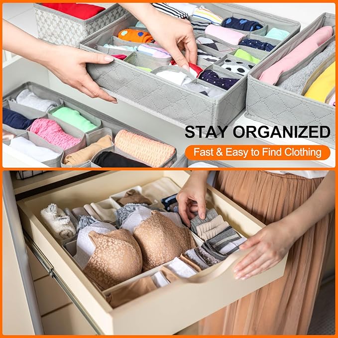 uxcell 1 Set Foldable Cloth Storage Box, 6 Slots Fabric Socks Underwear Drawer Dividers Organizers Baskets Bins for Clothes Socks Scarves Ties, Rose Red