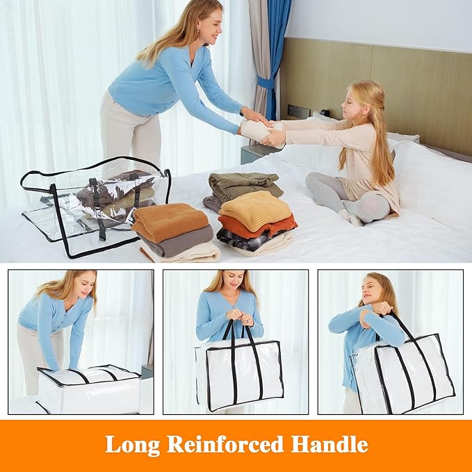 Vieshful 7 Pack Clear Comforter Storage Bag, 60L Clothes Storage Bag with Zipper Closet Organizer, Plastic Storage Containers Moving bags for Comforter, Blanket, Bedding, Duvet, Toys