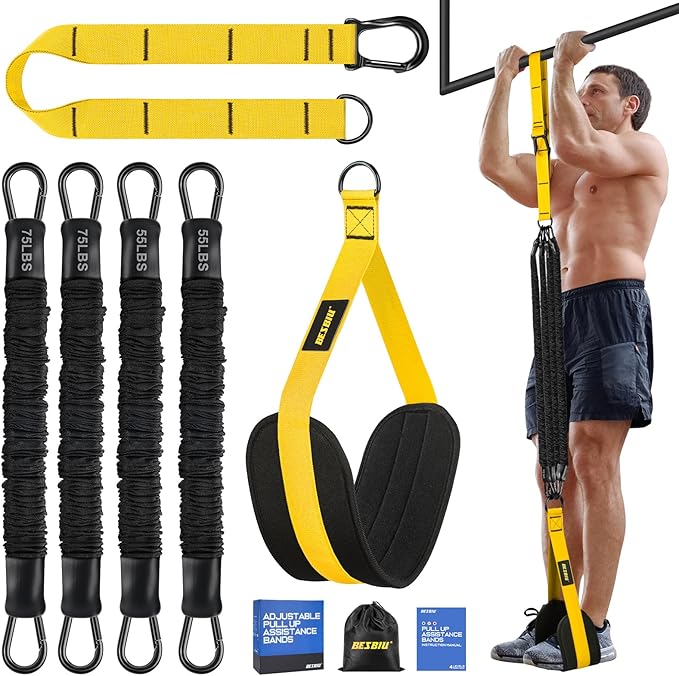 Pull Up Assistance Bands 260lbs, Heavy Pull Up Bands Resistance Bands for Pull Ups Working Out with Feet Rest, Pull Up Bar Bands Assistance Bands Strength Training Workout Equipment, Height Adjustable