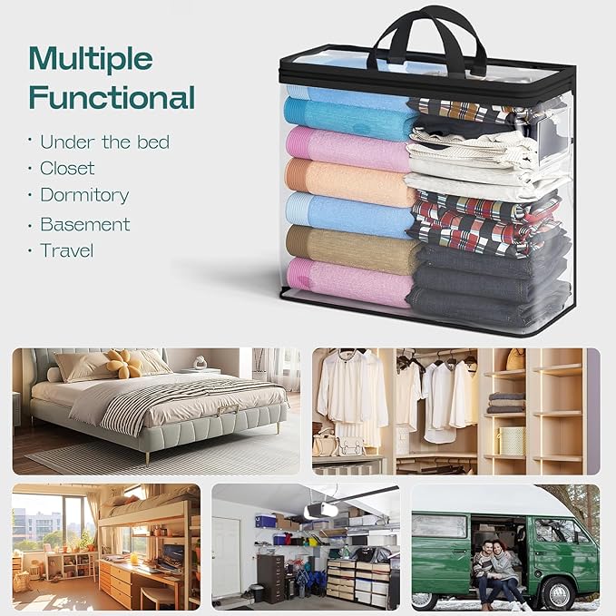 5PACK Clear Zippered Storage Bags for Clothes, 22L Closet Organizers Bag, and Blanket Storage Bags for Bedding, Linen, Blankets, Comforters, Clothing & Toys (Black)