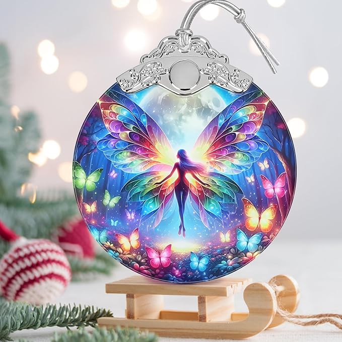 Butterfly Elf Stained Glass Orament - Christmas Ornament - Christmas Decorations for Tree - Holiday Present ldeas - Gift Exchange