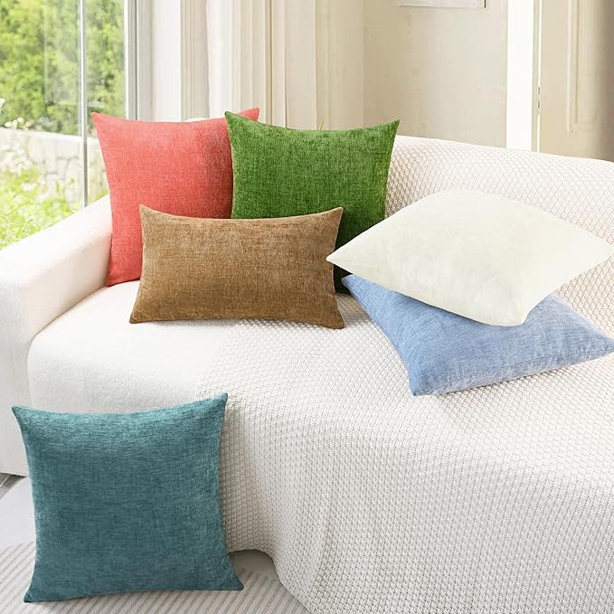 CaliTime Throw Pillow Covers Decorative 24 X 24 Inches Pack of 2 Cozy Chenille Cushion Cases for Couch Sofa Bed Living Room Home Cream