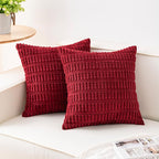 Aegero Pack of 2 Corduroy Decorative Throw Pillow Covers 18x18 InchSoft Striped Pillow Covers Modern Farmhouse Home Decor for Sofa Living Room Couch Bed（Wine Red）