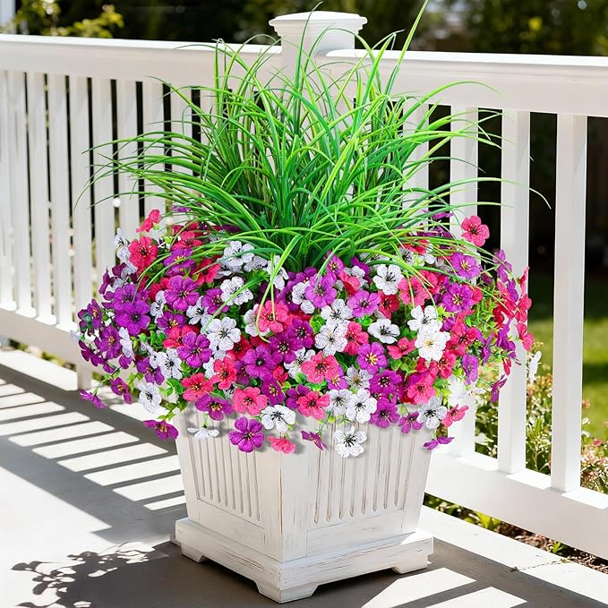 Artificial Flowers for Outdoors, 14 Bundles UV Resistant Fake Flowers Daisy with Greenery Plants,Faux Outdoor Flowers for Spring Summer Decoration, Outdoor Faux Plants Home Window Porch Patio Yard