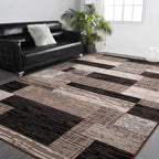 FlyDOIT Modern Geometric Patchwork Area Rug, 5x8 Chocolate Large Rugs for Living Room, Rockwood Collection Indoor Rugs for Bedroom, Throw Carpet Floor Decor for Entryway Dining Room Office Nursery
