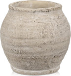 Briful Rustic Vintage Ceramic Pottery Vase, 6.1'' Farmhouse Table Decor with Distressed Texture, Wide Mouth Decorative Jar Vases for Home Decor, Shelf & Entryway, Cream White