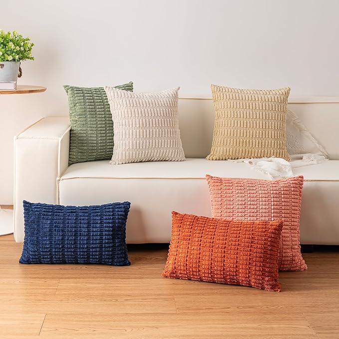Aegero Pack of 2 Corduroy Decorative Throw Pillow Covers 18x18 Inch Soft Striped Pillow Covers Modern Farmhouse Home Decor for Sofa Living Room Couch Bed（Silver Gray）