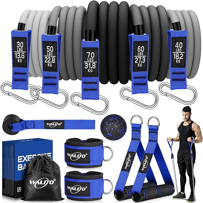 WALITO Resistance Bands Set - Exercise Bands with Handles, Door Anchor, Legs Ankle Straps, for Heavy Resistance Training, Physical Therapy, Muscle Training, Yoga, Home Workouts, Gym