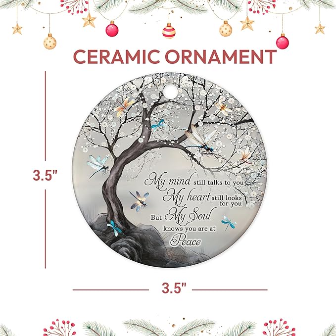Hyturtle Dragonfly Memorial Ornament - Ceramic Remembrance Keepsake with Tree and Quote - Bereavement Sympathy Gift for Loss of Loved One - 3 Inch Christmas Ornament Memorial 5