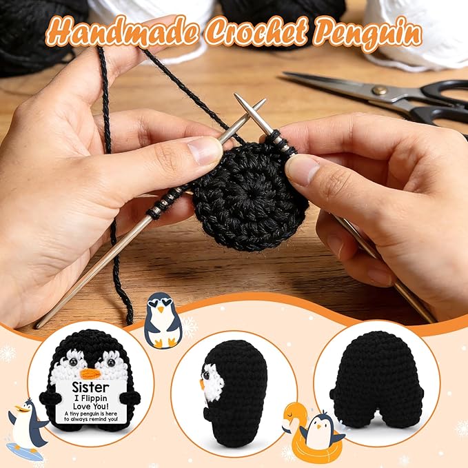 Belatelove Sisters Gifts from Sister, Funny Handmade Crochet Mini Penguin Gifts for Sister from Sisters, I Love You Long Distance Gift for Women, Cute Small Easter Decor