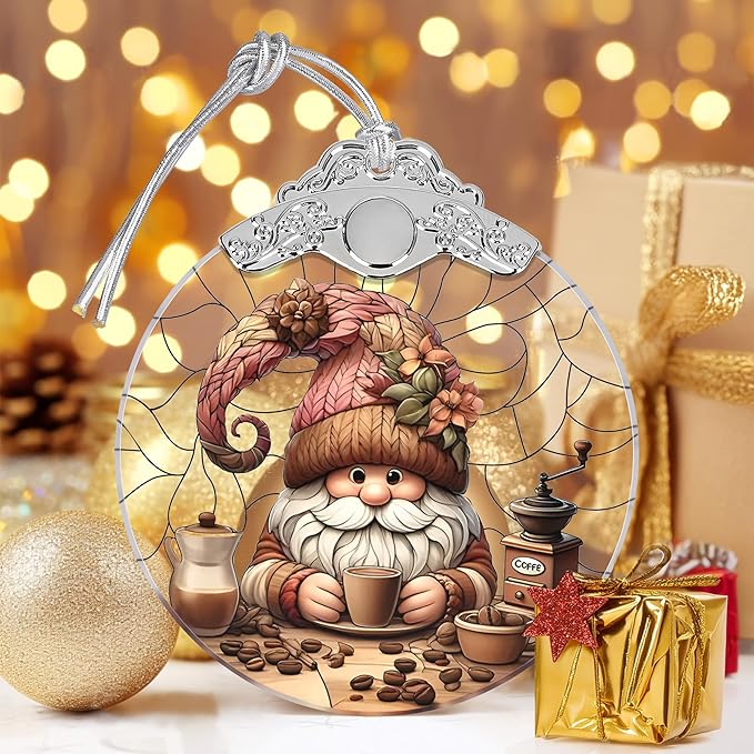 Gnome Stained Glass Ornament, Christmas Tree Decorations, Holiday Presents, Gift Exchange Ideas