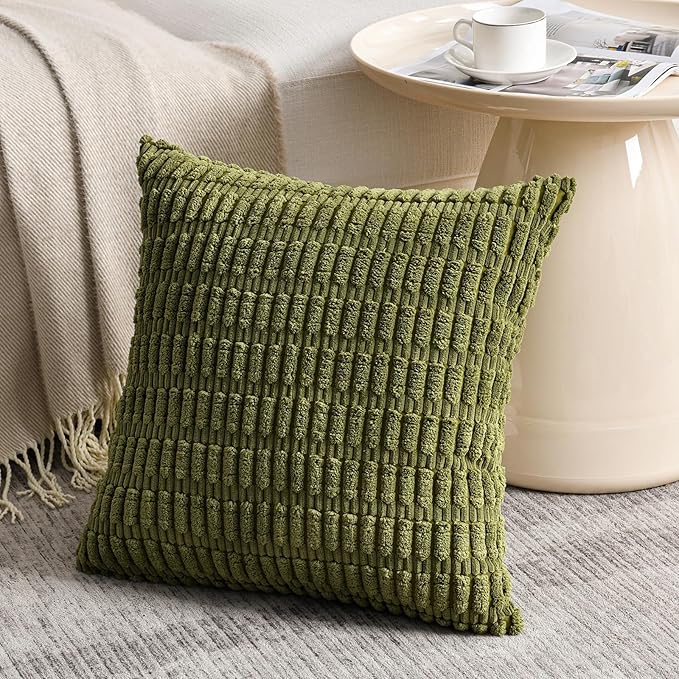 Fancy Homi 4 Packs Decorative Throw Pillow Covers for Living Room Couch Bed, Modern Farmhouse Boho Home Décor Accent Cushion Case, 22" x 22", Moss Green
