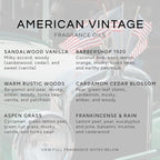 Eternal Essence Oils American Vintage Set of 6 Premium Fragrance Oils - Sandalwood Vanilla, Frankincense & Rain, Cardamom Cedar Blossom, Aspen Grass, Warm Rustic Woods, and Barbershop 1920-10ML