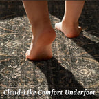 Washable 2x3 Entryway Rug, Boho Non-Slip Door Mat Vintage Distress Small Rugs for Kitchen Nursery Office Bedroom, 0.3" Neutral Oriental Throw Carpet with Cushioning Pad, Rust/Multi