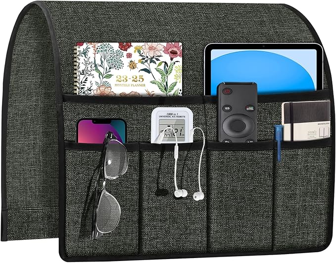 Joywell Remote Control Caddy for Chair Arm Couch Armrest Organizer Non Slip Sofa Armchair Caddie with 6 Pocket Storage for Magazine, Tablet, Phone, iPad, Dark Grey