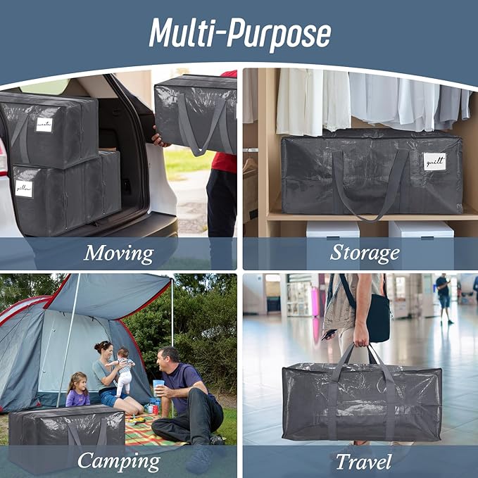 12 Pack Extra Heavy Duty Large Moving Bags with Strong Zipper & Comfortable Handles, Sturdy & Durable Clothes Storage Bags Totes Bins, Packing Moving Boxes for College Supplies, Gray