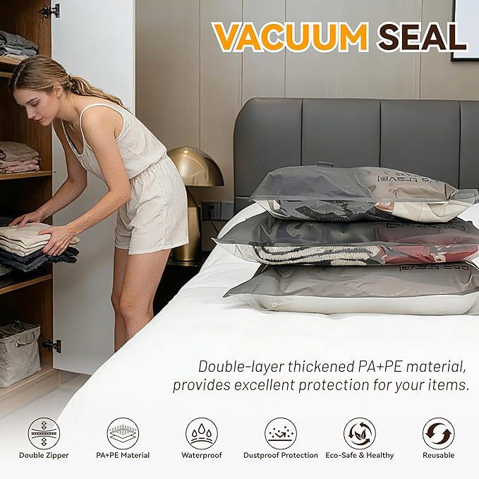 travel vacuum bags with Rechargeable Cordless Pump,18 Pack Vacuum Storage Space Saver Bags,vacuum luggage,Vacuum Seal Bags Seasonal Storage for Clothes Bedding Blanket Pillows Comforters